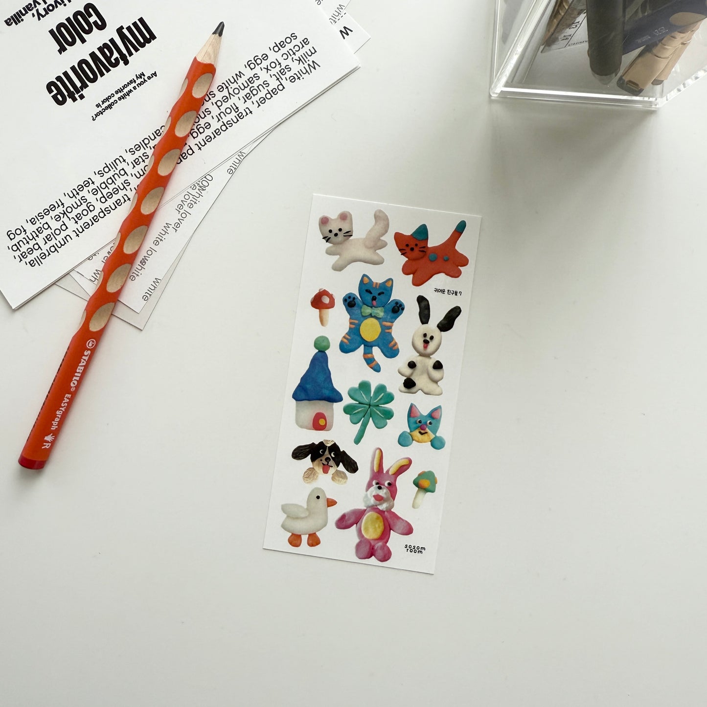 Sosom Room Handmade Clay Animal Sticker Sheet (A)