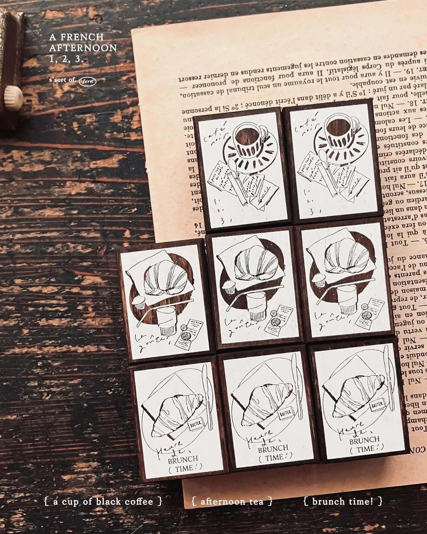 Somesortof.fern Collection of French Afternoon Stamps / 3 Designs