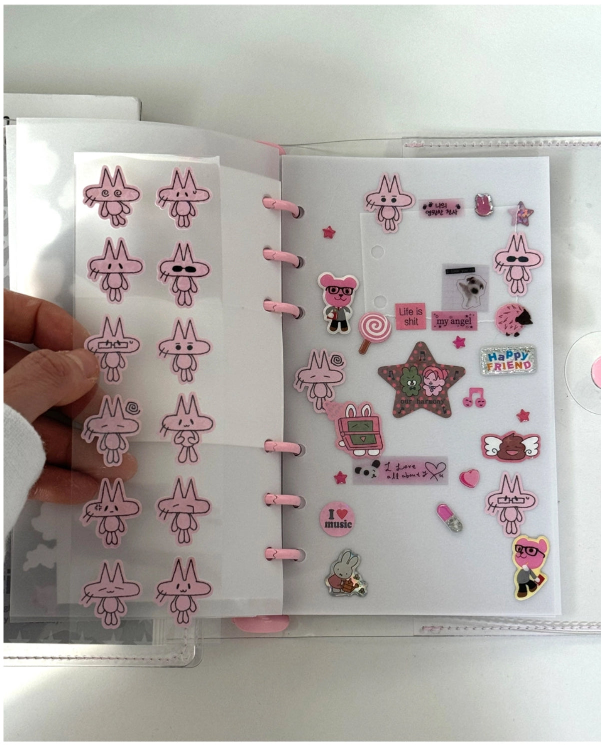 Jeongo Innerside Cat Sticker // White & Pink