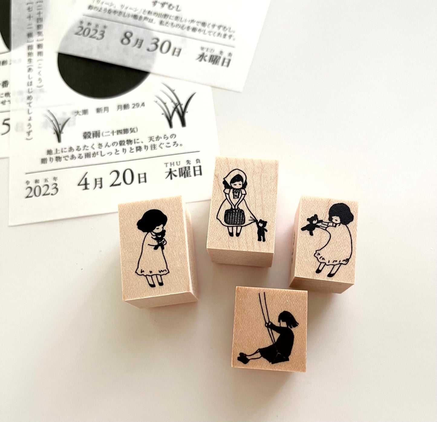 Ma7stamp Girl with Teddy Rubber Stamps / 4 Designs