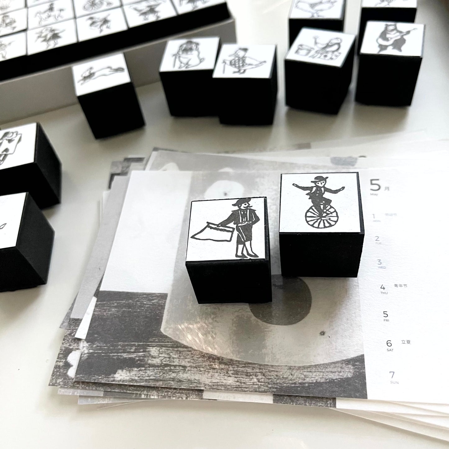 KOCKA Bullfighter & Unicycle Rider Rubber Stamps