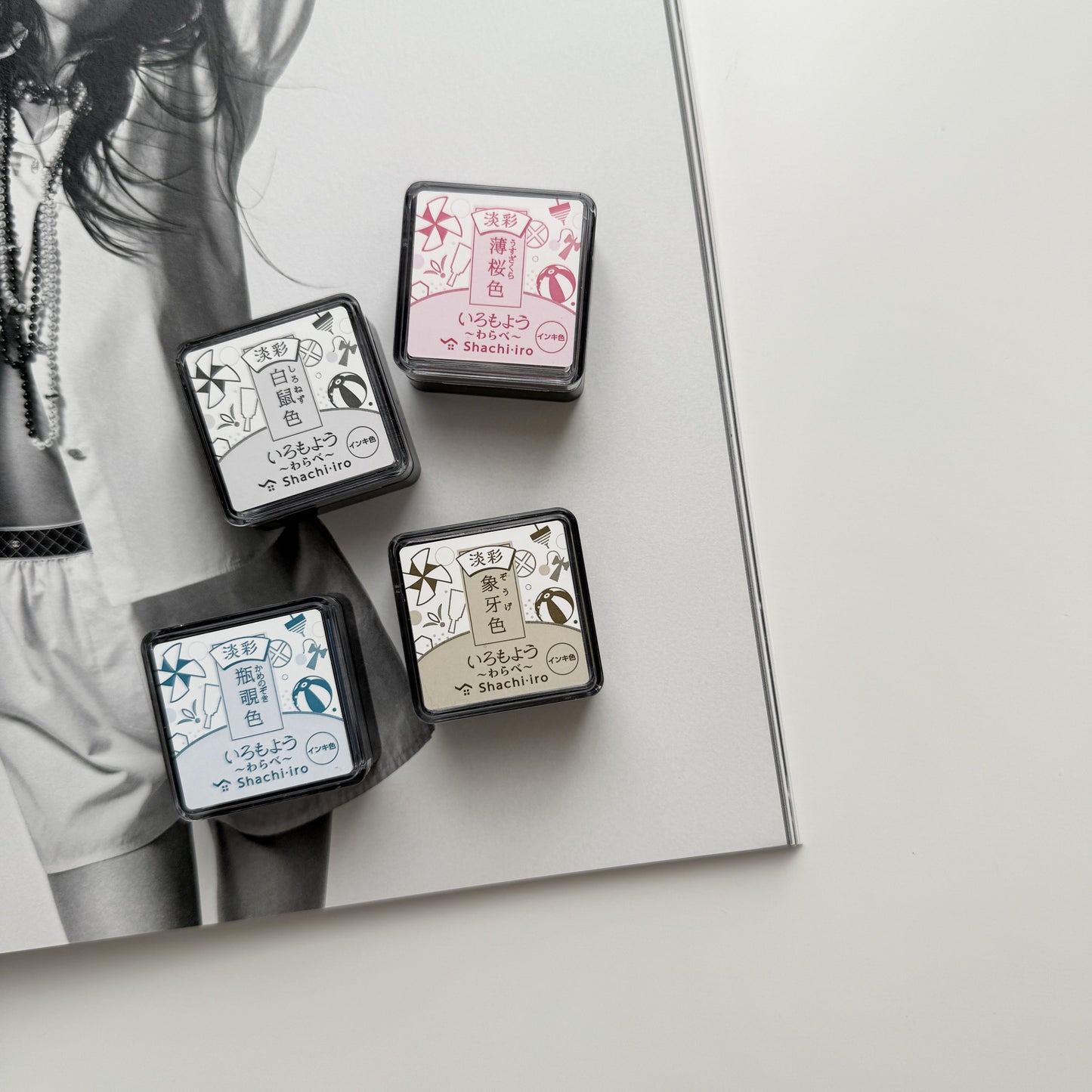 Shachihata Light Color Series Mini Cube Ink Pads / 4 Colors