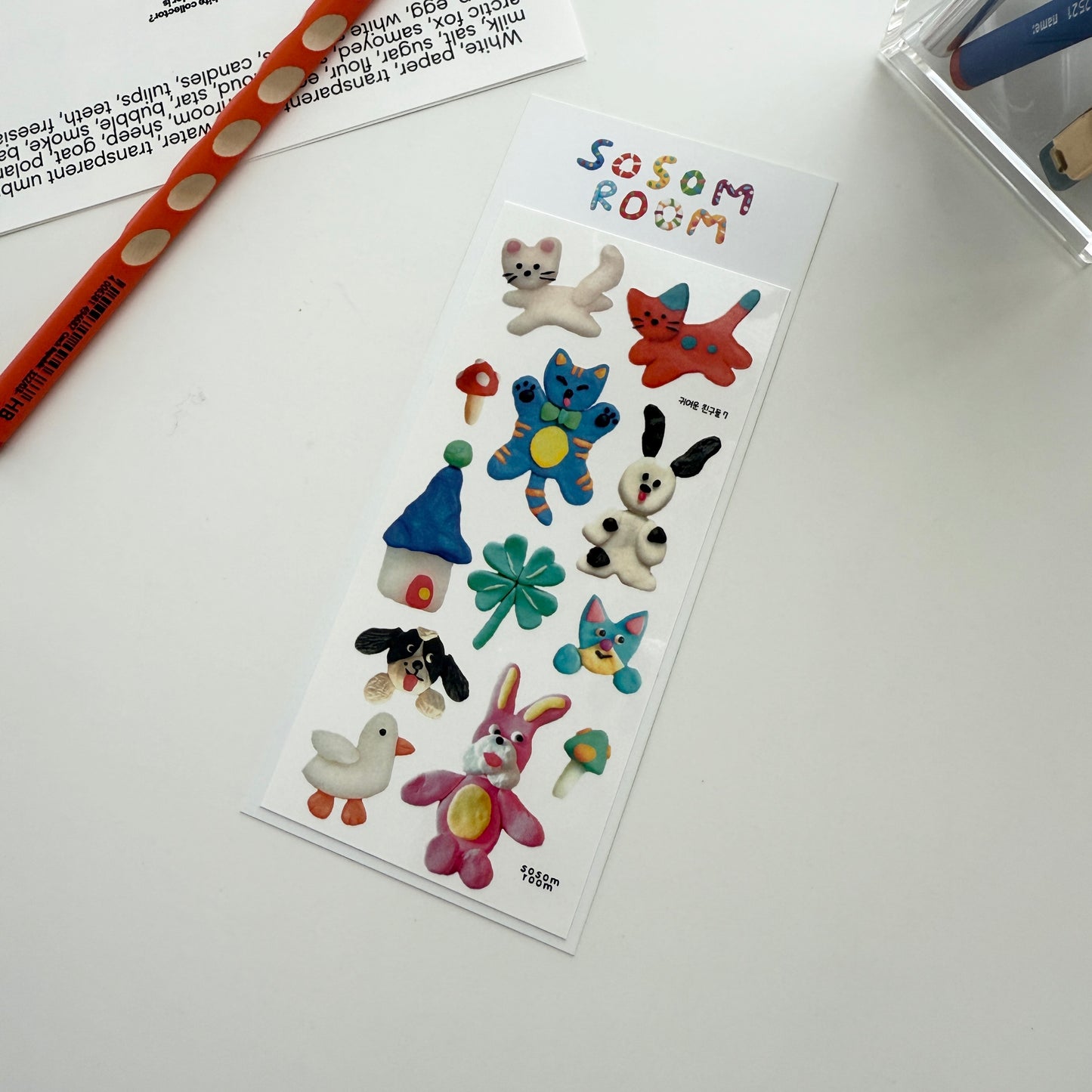 Sosomroom Handmade Clay Animal Sticker Sheet (A)