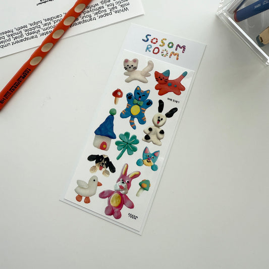 Sosom Room Handmade Clay Animal Sticker Sheet (A)