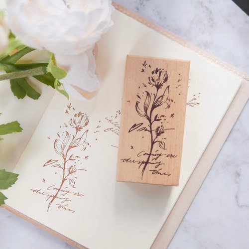 Meow Illustration Spring Flower Rubber Stamp