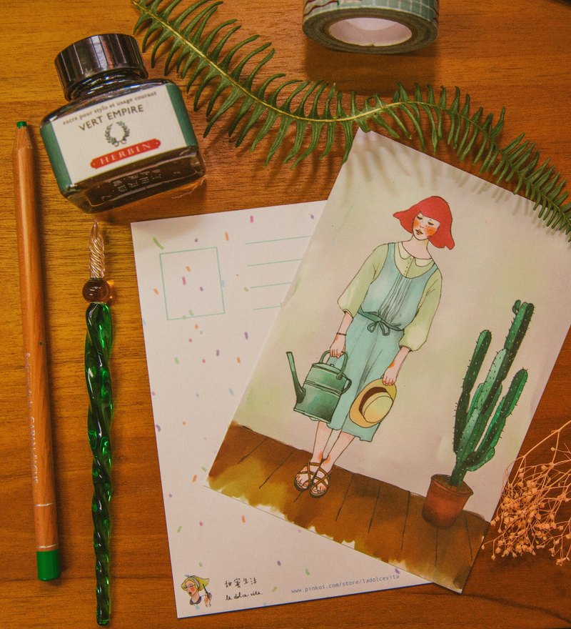 La Dolce Vita Plant Girl Postcard