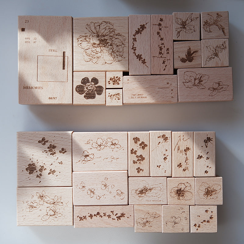 Jeenzaa Zoey Falling Flowers & Shadows Rubber Stamps // No. 01