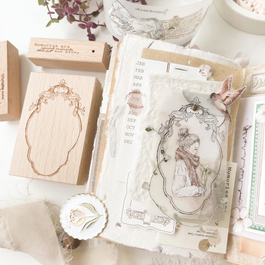 Journal Pages Vintage Floral Frame Rubber Stamp
