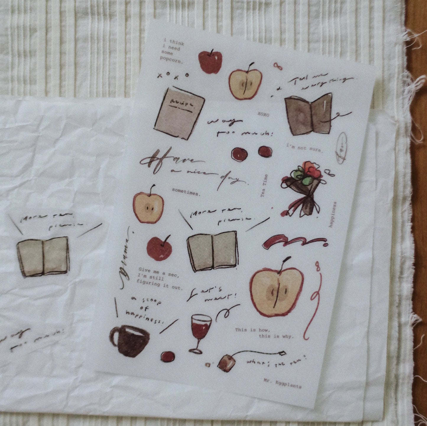 Mr. Eggplants Tea Time Transfer Sticker Set