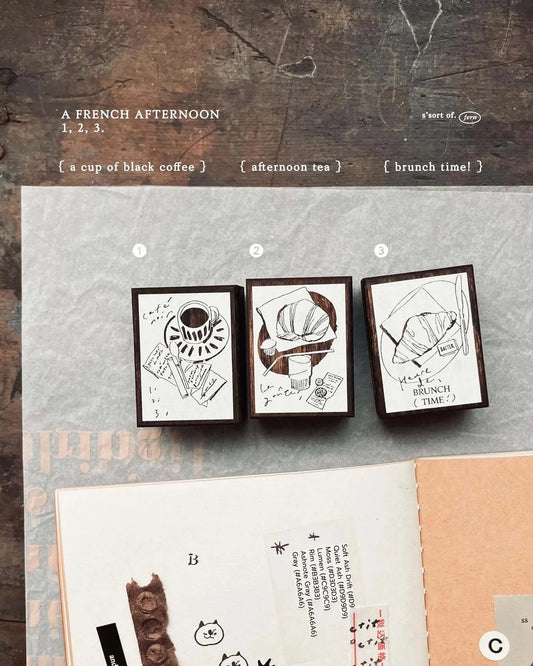 Somesortof.fern Collection of French Afternoon Stamps / 3 Designs