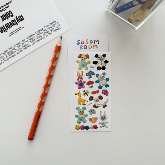 Sosomroom Handmade Clay Animal Sticker Sheet (B)