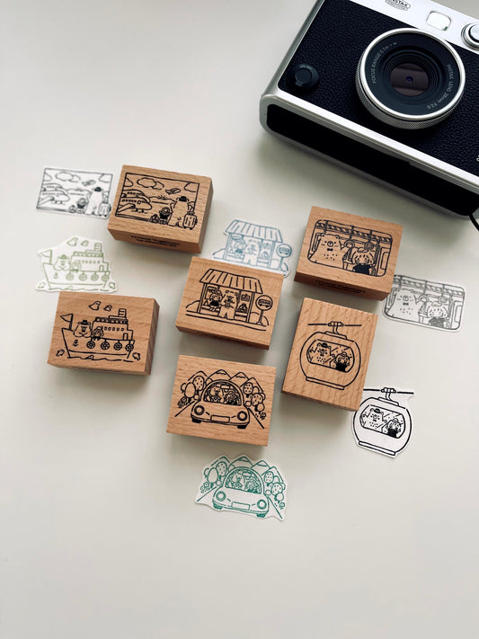 EileenTai.85 Bear & Girl Travel Together Rubber Stamps // 6 Options