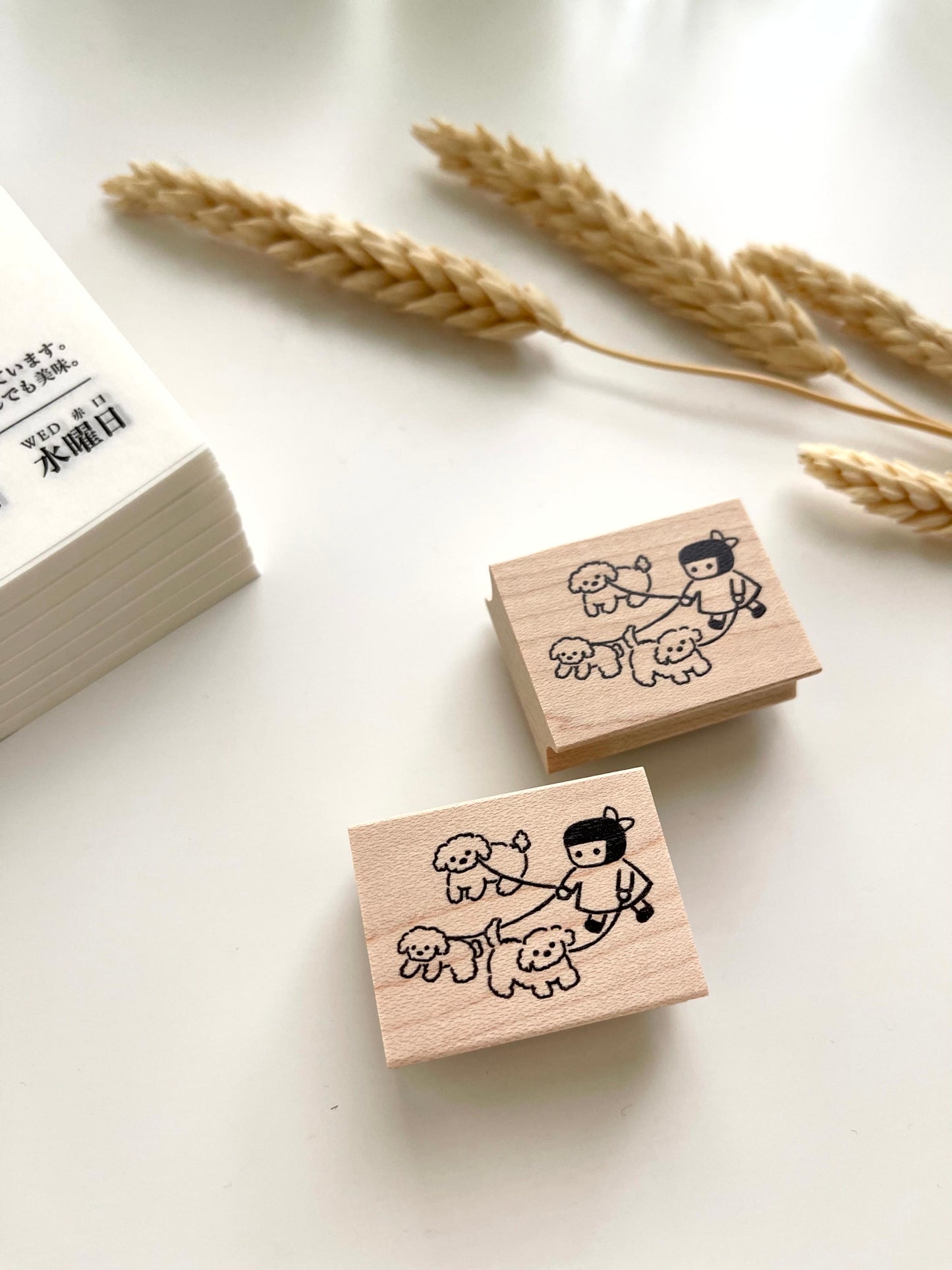 Hankodori Girl With 3 Dogs Rubber Stamp