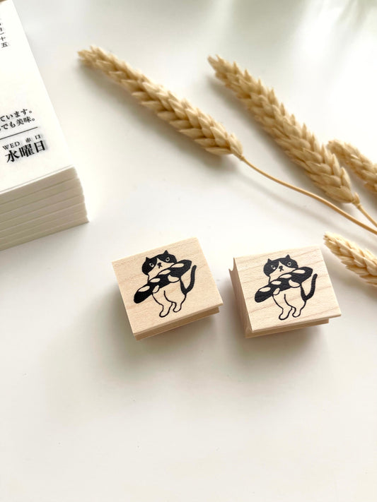 Hankodori Cat With Baguette Rubber Stamp