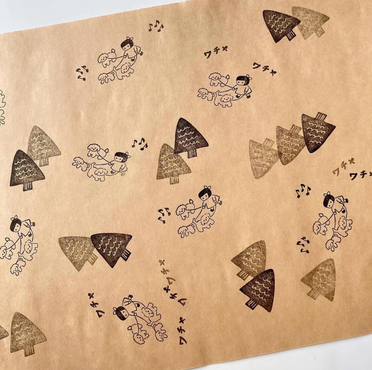 Hankodori Girl With 3 Dogs Rubber Stamp