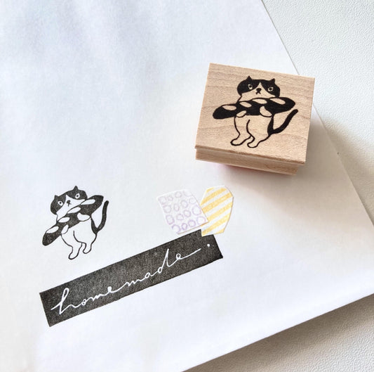 Hankodori Cat With Baguette Rubber Stamp