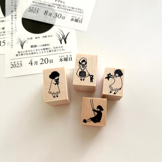 Ma7stamp Girl with Teddy Rubber Stamps / 4 Designs