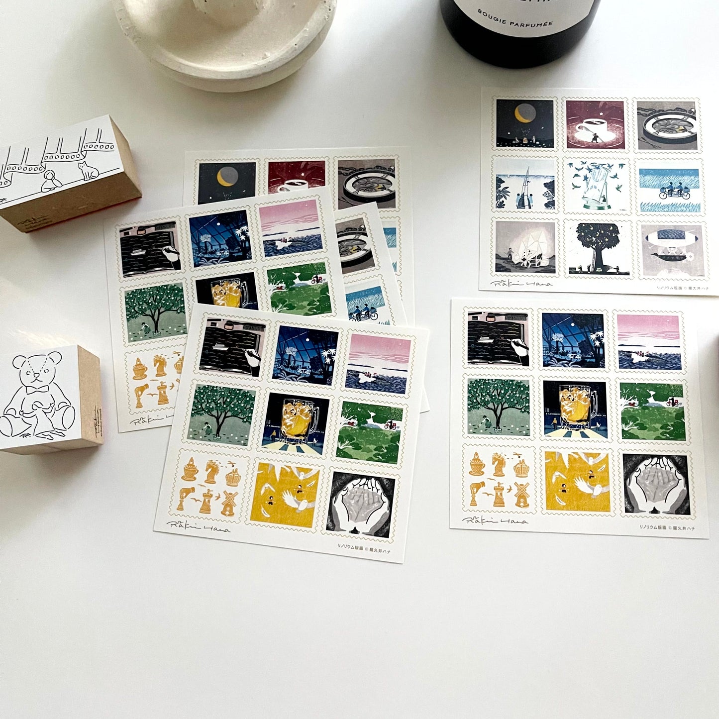 Rakui Hana Print Kiss-cut Postal Stamp Sticker Set / 01