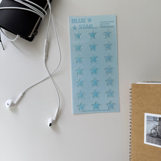 Jeongo Innerside Twinkle Blue Star Epoxy Sticker Sheet