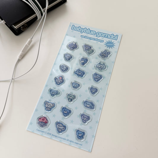 Jeongo Innerside Soft Blue Bear Epoxy Sticker Sheet