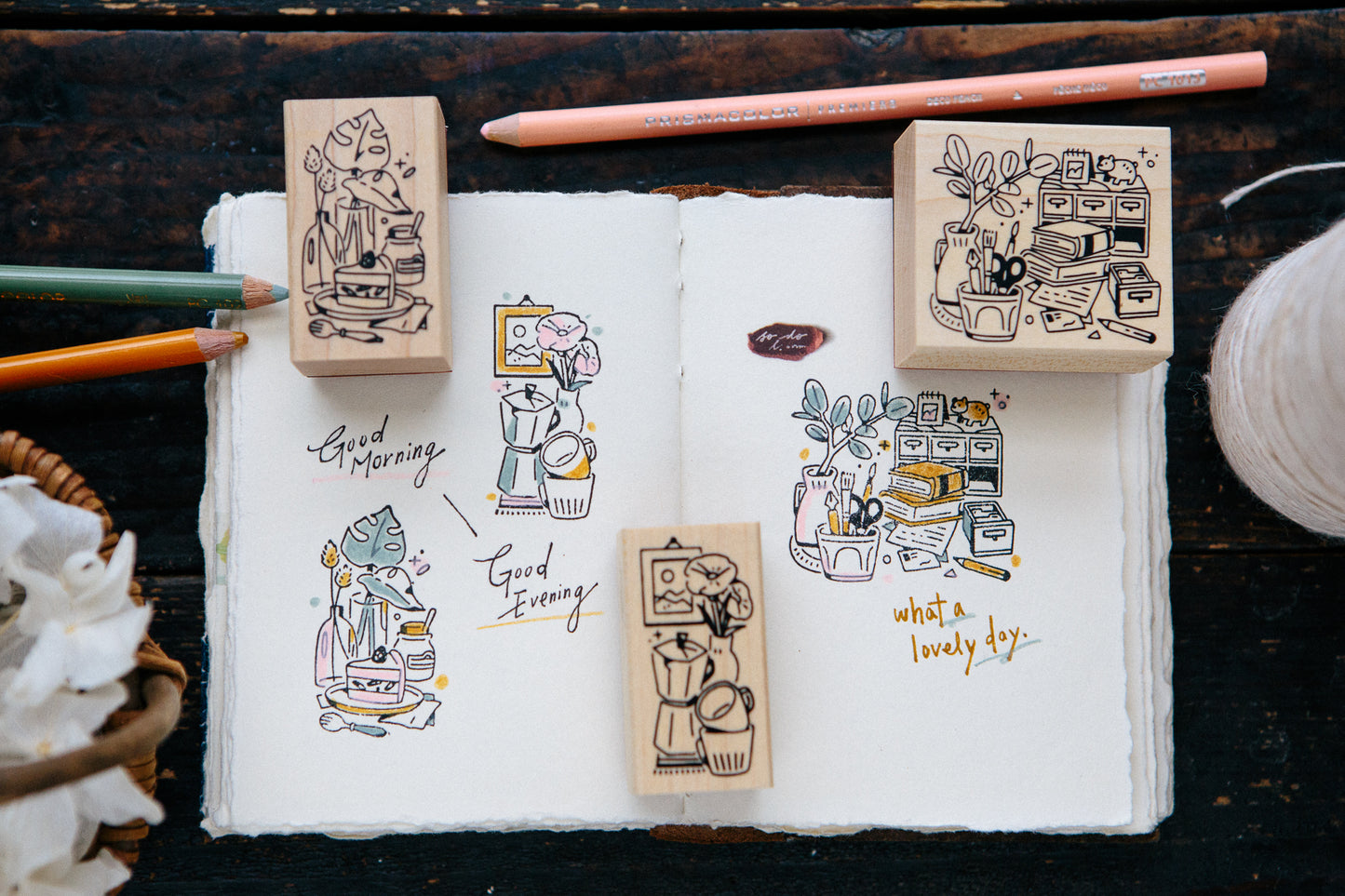 OURS Good Morning / Good Night Rubber Stamp Set