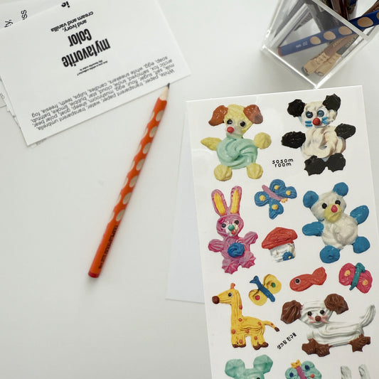 Sosomroom Handmade Clay Animal Sticker Sheet (B)