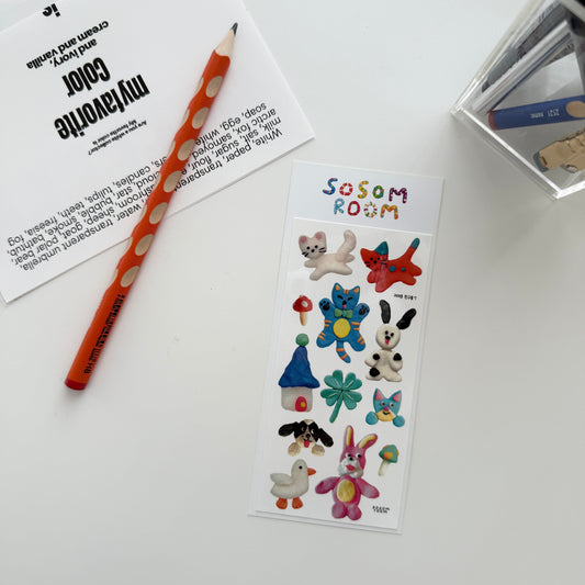 Sosom Room Handmade Clay Animal Sticker Sheet (A)