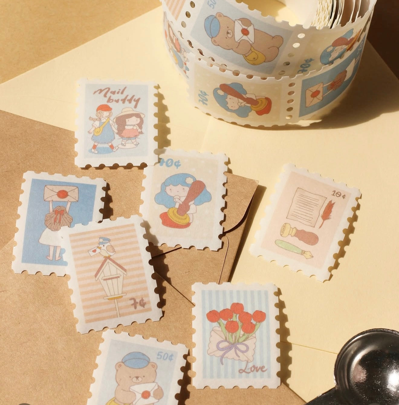 Sho Littlehappiness Mail Buddy Postal Stamp Washi Sticker Roll