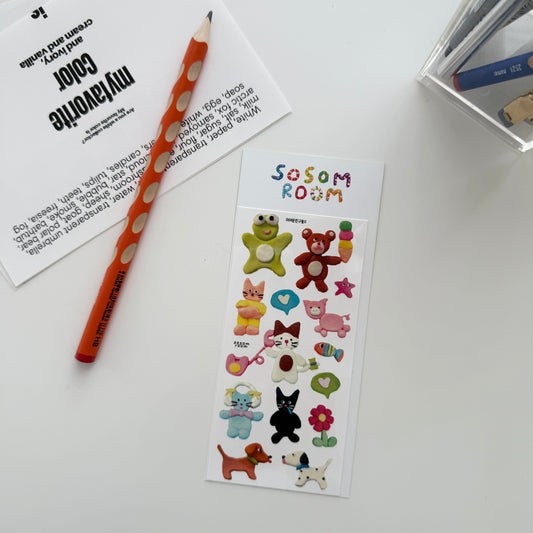 Sosomroom Handmade Clay Animal Sticker Sheet (C)