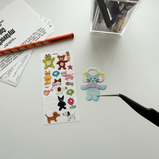 Sosomroom Handmade Clay Animal Sticker Sheet (C)