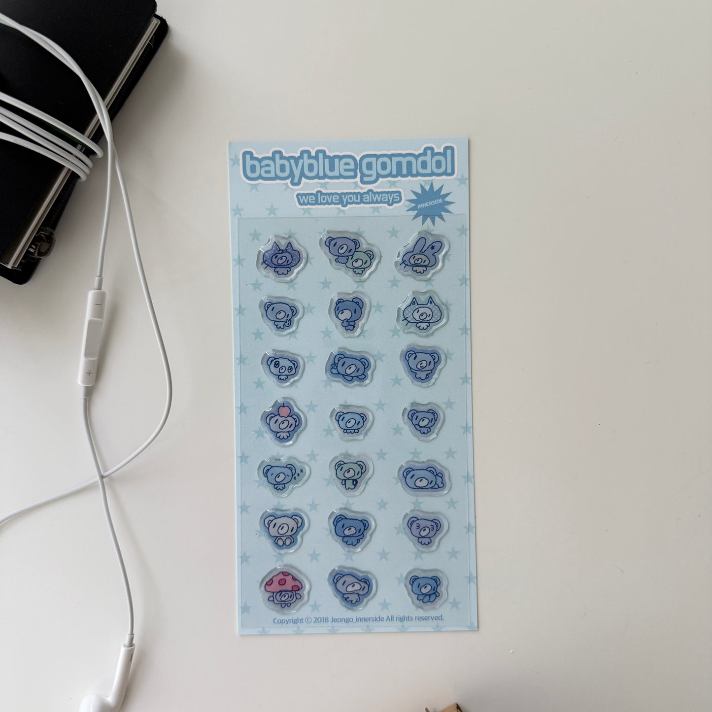 Jeongo Innerside Soft Blue Bear Epoxy Sticker Sheet