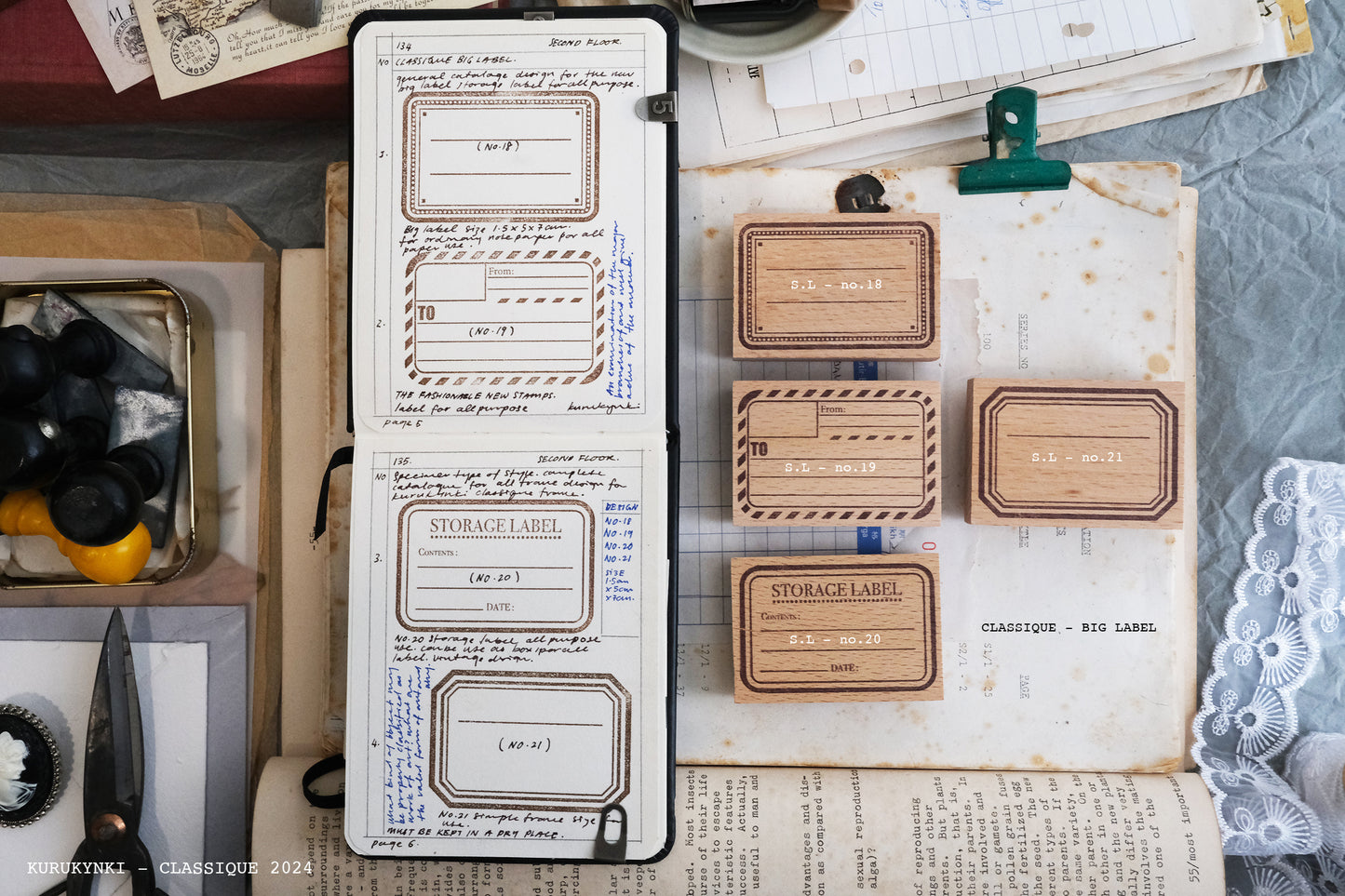 Kurukynki Classique Big Label Rubber Stamp / 4 Designs