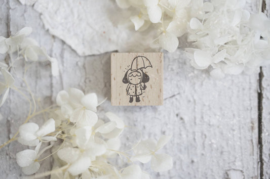 Kamikamichop Girl With Umbrella Rubber Stamp