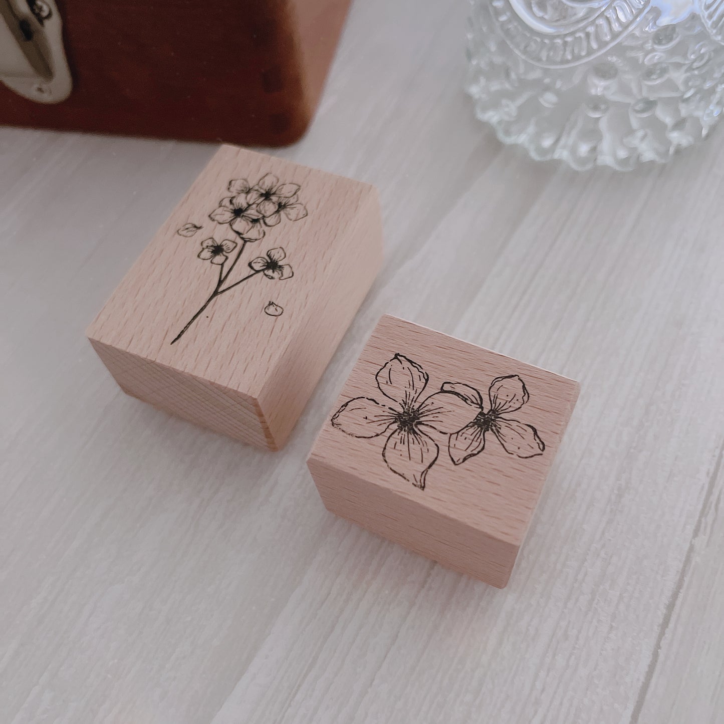 Two Raccoons Summer Hydrangea Rubber Stamp
