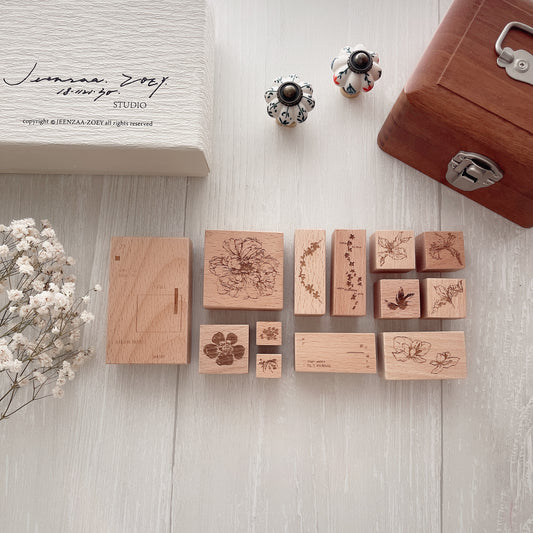 Jeenzaa Zoey Falling Flowers & Shadows Rubber Stamps // No. 02