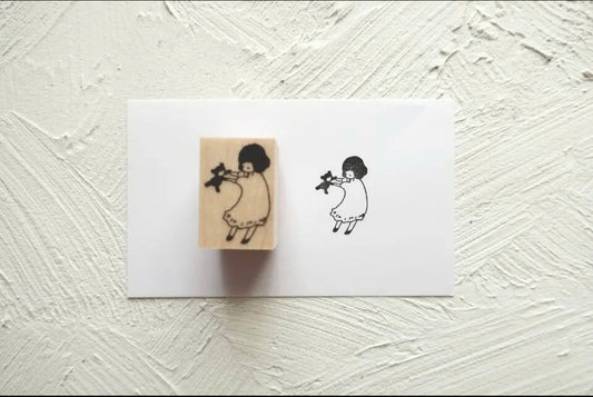 MA7stamp Rubber Stamp | Girl Playing with Teddy