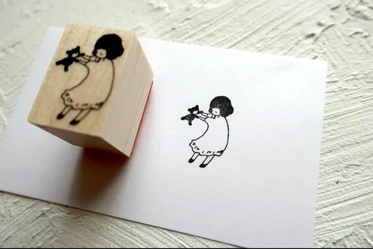 MA7stamp Rubber Stamp | Girl Playing with Teddy