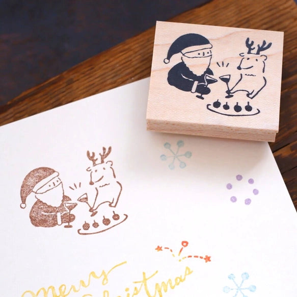 Hankodori Santa & Reindeer Cheers Rubber Stamp