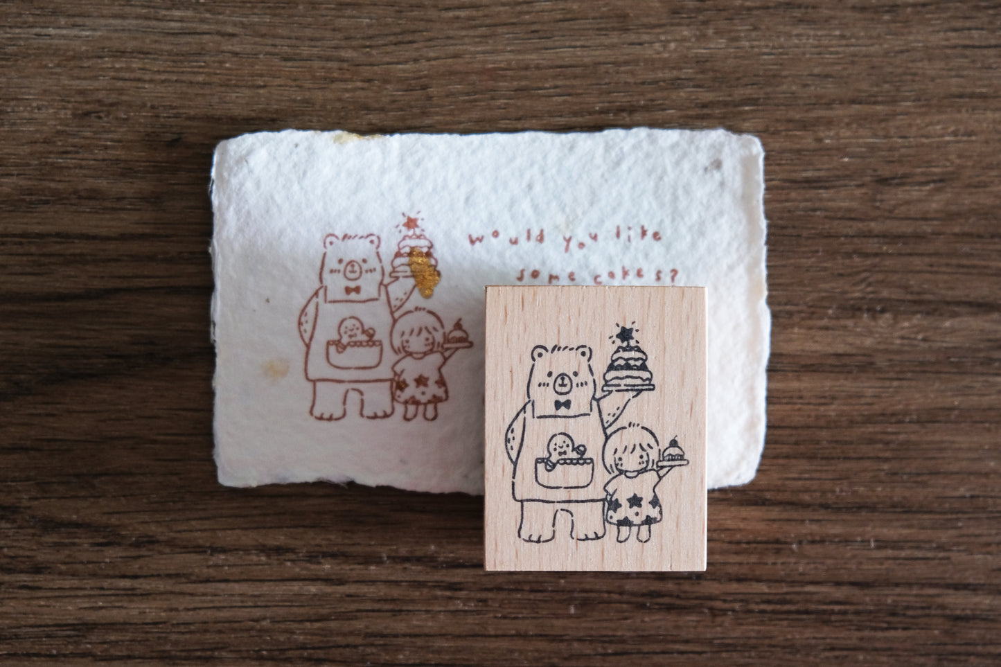 EileenTai.85 Sweet Christmas Rubber Stamp | Bear & Girl Serving Cakes