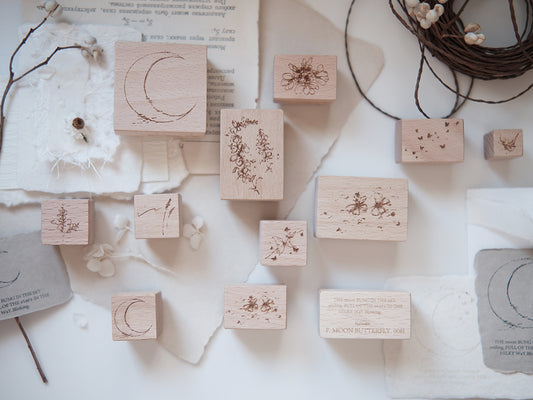 Jeenzaa Zoey Flower Moon & Butterflies Series Rubber Stamp